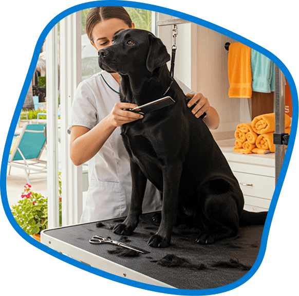 dog grooming service at Woof Love Play pet resort in South Miami, Florida